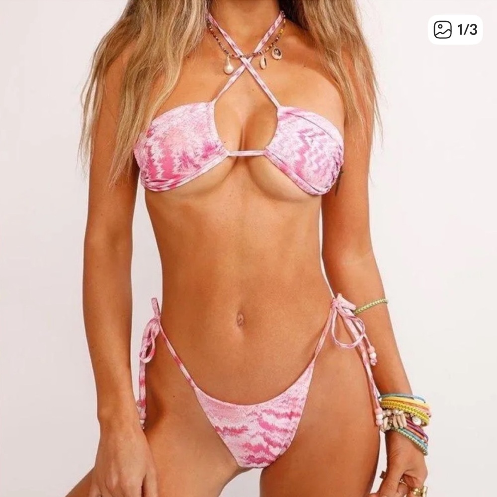 Pink Abstract Tie-Side Bikini Bottom